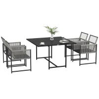 Outsunny Five-Piece Metal Dining Set, with Folding Back Chairs, Light Grey(m-10)