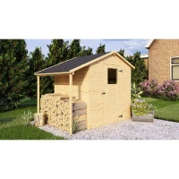 Abri de jardin en bois avec appentis - Pin brut - 2,96 m² (abri) + 0,88 m² (appentis) - Panneaux de 12 mm(m-1)
