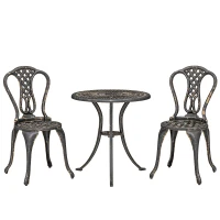 Outsunny Outdoor Bistro Set for 2 Cast Aluminium Patio Furniture with Round Table Umbrella Hole Brown(m-1)