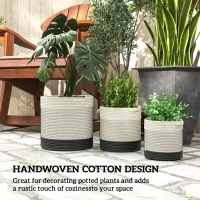 Outsunny Plant Pots Handwoven Cotton Indoor Planters with Waterproof Liner Set of 3 White(m-4)