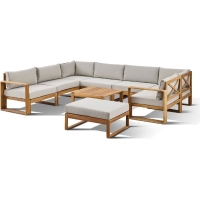Salon de jardin d'angle modulable LEVATA XXL - Bois d'acacia FSC - 9 personnes - Gris de lin + Housse incluse