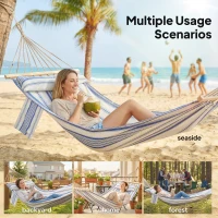 Outsunny Cotton Hammock, Soft Portable Swing Sleeping w/ Headrest & Side Pocket, Blue and White(m-7)