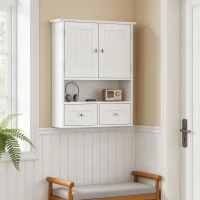 kleankin Armario de Pared para Baño Armario Colgante de Baño con 2 Puertas y 2 Cajones para Cocina 50,8x17,8x66 cm Blanco(m-8)