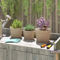 Outsunny Seagrass Planters Set of 3 Plant Pots for Indoor Outdoor Patio Balcony Natural(m-2)