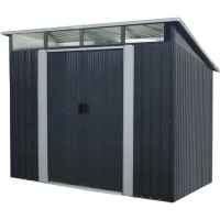 Abri de jardin en métal 4,61 m² - 238 x 193 x 202 cm - SOLER - Kit d'ancrage inclus, 2 portes coulissantes - Gris(m-1)