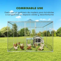 PawHut Gallinero para Exterior Grande 4x3x1,97 m 12 m² Gallinero de Acero Galvanizado con Puerta con Doble Cierre Plata(m-8)