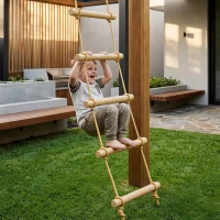 AIYAPLAY Ninja Line Kinder 1,8m 5-stufige Kletterleiter mit 2 Karabinern 2 Baumgurten für 3-8 Jahre 40 x 3,5 x 180 cm Naturholz(m-2)