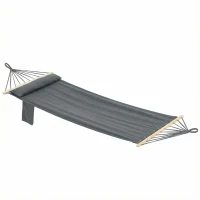Outsunny Cotton Hammock, Soft Portable Swing Sleeping w/ Headrest & Side Pocket, Dark Grey(m-11)