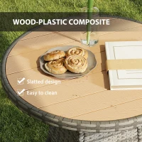 Outsunny 70 cm Wood-Effect Rattan Garden Table - Natural Wood Finish(m-5)