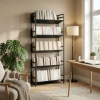 HOMCOM Bookshelf 5-Tier Metal Frame Room Divider Bookcase Storage Shelves for Living Room Black(m-8)