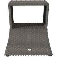 Outsunny Rattan Outdoor Coffee Table, Wicker Garden Patio Bistro Side Table with Umbrella Hole and Storage Space, Dark Grey(m-1)