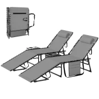 Outsunny Five-Position Reclining Sun Loungers Set of 2 - Grey(m-11)