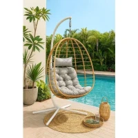Fauteuil oeuf suspendu - PALAVA - Structure en acier - Tissage en rotin synthétique - D95 x L98 x H200 cm(m-2)