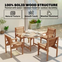 Outsunny 5 Pieces Garden Dining Set with Parasol Hole, Round Outdoor Table and Chairs, 4 Seater Wooden Garden Furniture, Natural(m-4)