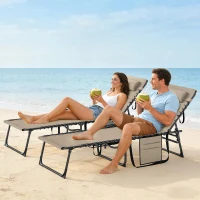 Outsunny Five-Position Reclining Sun Loungers Set of 2 - Beige(m-8)
