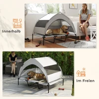 PawHut Hondenbed Outdoor met dak, Verhoogd hondenbed voor extra grote honden, met stalen frame, 122x92x94cm, Lichtgrijs(m-7)