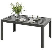 Outsunny Outdoor Side Table, Rectangular Patio Coffee Side Table with Steel Frame and Slat Tabletop for Garden, Balcony, Grey(m-11)