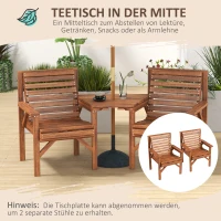 Outsunny Bistro-set 3-delig van hout, weerbestendig tuinmeubelset met lamellenontwerp en parasolgat Verkoold(m-6)