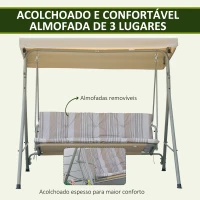 Outsunny Baloiço de Jardim Exterior de 3 Lugares com Toldo Ajustável e Estrutura em Aço 172x110x156 cm Castanho Claro(m-5)