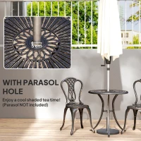 Outsunny Outdoor Bistro Set for 2 Cast Aluminium Patio Furniture with Round Table Umbrella Hole Brown(m-4)