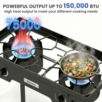 Outsunny Double Burner Camping Stove, 150,000 BTU High Pressure Camping Gas Stove with Detachable Legs, Black(m-4)