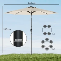 Outsunny 2.6 m Garden Parasol Umbrella with LED Solar Light, Parasol Cover, Outdoor Market Patio Umbrella, Cream White(m-3)