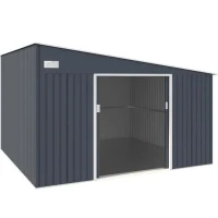 Abri de jardin en métal 11,01 m² - 342 x 321 x 162 - 210 cm - ASTRO - Kit d'ancrage inclus, 2 portes coulissantes - Gris(m-2)