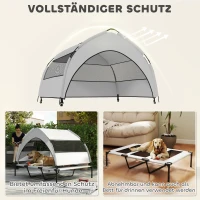 PawHut Hondenbed Outdoor met dak, Verhoogd hondenbed voor extra grote honden, met stalen frame, 122x92x94cm, Lichtgrijs(m-4)