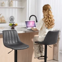 HOMCOM Set of 2 Leathaire Tub Bar Stools -  Charcoal Grey(m-8)