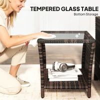 Outsunny 3 Pieces Rattan Bistro Set Balcony Furniture with Cushions, Storage Function - Orange(m-7)