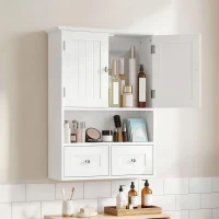 kleankin Armoire murale de salle de bain, armoire de toilette, avec portes, étagère, 2 tiroirs, 50,8l x 17,8P x 66H cm, blanc(m-10)
