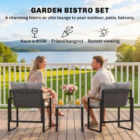 Outsunny 3-częściowy zestaw mebli balkonowych, 2 fotele ze stolikiem, poduszki z oddychającym pokryciem, meble ogrodowe, zestaw bistro z metalu, na taras i do ogrodu, szary(m-4)