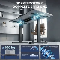 HOMCOM Elektrisches Schreibtischgestell, höhenverstellbar, mit Speicherfunktion, Stahl, Schwarz(m-4)