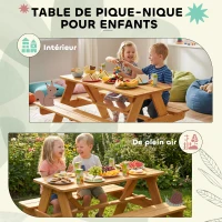 AIYAPLAY Ensemble salon de jardin extérieur enfant, table pique-nique enfant avec bancs, cadre en bois massif, bois naturel(m-4)