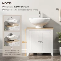 kleankin Dulap sub Chiuvetă Baie în formă de U cu Raft Reglabil la Interior, din MDF, 60x30x60 cm, Alb și Lemn Natur(m-5)