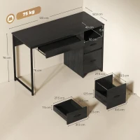 HOMCOM Birou pentru Computer, 120x52.3 cm, Birou Compact cu Suport pentru Tastatură, Compartiment Deschis și Sertare pentru Documente A4, Scrisoare, Legal, Birou Modern pentru Acasă sau Birou, Negru(m-3)