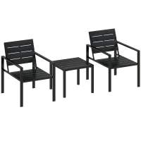 Outsunny 3 Pieces Garden Bistro Set for 2, Outdoor Bistro Table and Chairs with Metal Frame, Plastic Patio Furniture Set(m-1)