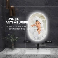 kleankin Oglindă de Baie LED Antiaburire cu Luminozitate Reglabilă, din Sticlă și Aluminiu, 81x51x4.5 cm(m-5)