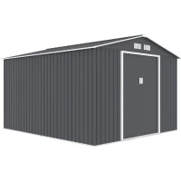 Abri de jardin en métal 8,84 m² - 277 x 319 x 202 cm - URANUS - Kit d'ancrage inclus, 2 portes coulissantes - Gris(m-1)