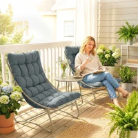 Outsunny 3 Piece Garden Bistro Set, Round Outdoor Bistro Table and Chairs Set for 2 with Texteline Seat and Cushions, Dark Grey(m-2)