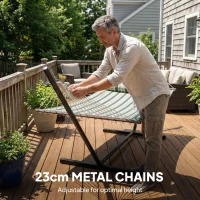 Outsunny Outdoor Hammock with Stand Detachable Pillow Striped Swing Steel Frame, for Garden, Patio, Green(m-6)