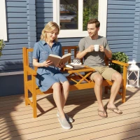 Outsunny Wooden Bench with Liftable Middle Table, Outdoor Bench, Patio Loveseat for Porch, Garden, Seats 2-3 People(m-2)