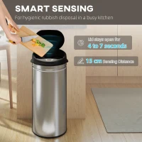 HOMCOM Coș de Gunoi de 42L cu Senzor de Mișcare și Deschidere Automată, 30.5x30.5x68 cm, Negru și Argintiu(m-4)