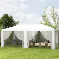 Outsunny Tente de reception extérieur barnum tonnelle 6 parois amovibles dim. 6L x 3l m, pour les fêtes, évènements, blanc(m-10)