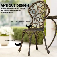 Outsunny 3 Pcs Aluminium Bistro Set Garden Furniture Dining Table Chairs Outdoor Seat Patio Seater Brown(m-4)