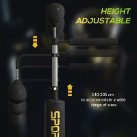 SPORTNOW Stojak bokserski z dwoma Speedballami, obracająca się sztanga bokserska, poduszka do kopnięć, regulowana wysokość, stal, 84 x 36 x 140-205cm(m-5)