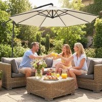 Outsunny 3 m Garden Cantilever Parasol with Cover, Round Overhanging Umbrella with 360° Rotation, Tilt, Cream White(m-2)