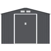 Abri de jardin en métal 8,84 m² - 277 x 319 x 202 cm - URANUS - Kit d'ancrage inclus, 2 portes coulissantes - Gris(m-3)