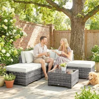 Outsunny 6-teiliges Rattan-Gartenmöbel-Set mit Ecksessel, Sofas ohne Armlehnen, Fußhocker und Tisch, Grau-Mix(m-4)