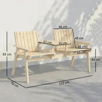 Outsunny 2-Seater Garden Loveseat with Table and Parasol Hole for Porch, Patio, Natural Wood Finish(m-3)